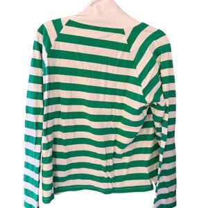 J.Crew NWT Women’s Green White Striped Top Size Large Long Sleeve